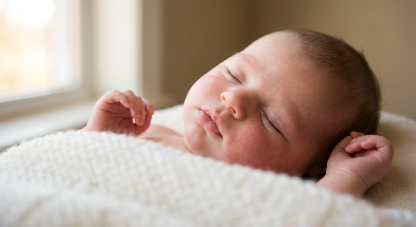 Bebê recém-nascido em sono profundo após mamada — momento ideal para fotografar